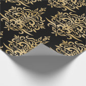 Goud en zwart, Damask Pattern. Cadeaupapier (Hoek)