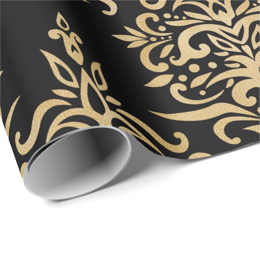 Goud en zwart, Damask Pattern. Cadeaupapier (Rol Hoek)
