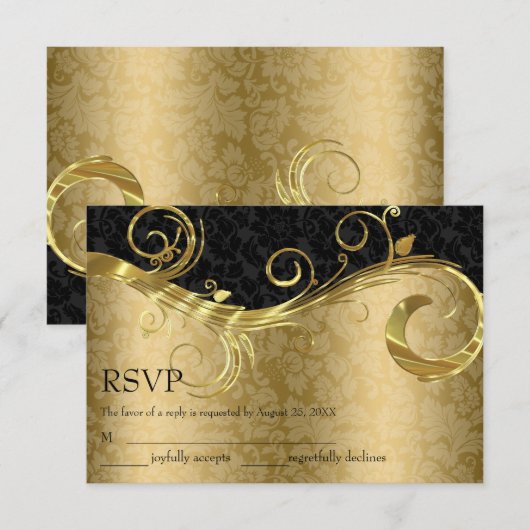 Goud en zwart Damask - RSVP (Voorkant / Achterkant)