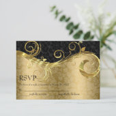 Goud en zwart Damask - RSVP Kaartje (Staand voorkant)