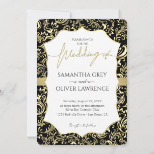 Goud en zwart Damask Uitnodiging