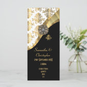 Goud en zwart damast kerk huwelijksprogramma programmakaart (Staand voorkant)