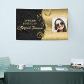 Goud en zwart damast met foto spandoek (Beurs)