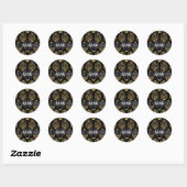 Goud en zwart damast ronde sticker (Vel)