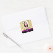 Goud en zwart damast vierkante sticker (Envelop)
