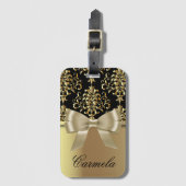 Goud en zwart dasje met buig Stropdas en aangepast Bagagelabel (Voorkant (verticaal))