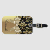 Goud en zwart dasje met buig Stropdas en aangepast Bagagelabel (Voorkant (horizontaal))