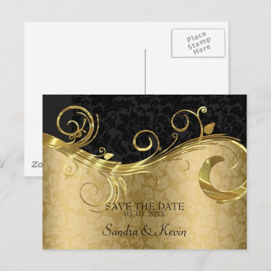 Goud en zwart dasje met wervelkolom - Bewaar de da Aankondigingskaart (Voorkant / Achterkant)