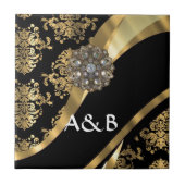 Goud en zwart demaspatroon tegeltje (Voorkant)