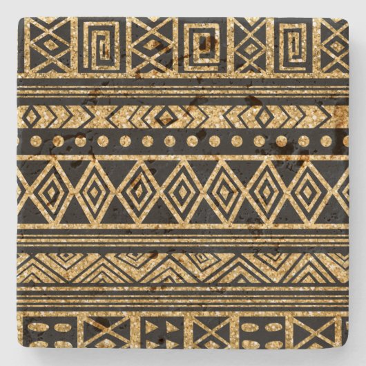 Goud en zwart driehoekig geometrisch patroon stenen onderzetter (Voorkant)