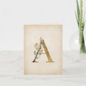 Goud en zwart Een monogram met bladeren Notitiekaartje (Voorkant)