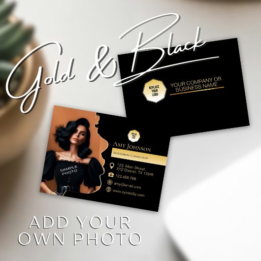 Goud en zwart, eigen foto toevoegen aan silhouet S Visitekaartje