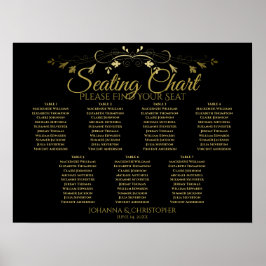 Goud en zwart Elegant 7-tafel-weddenschappen Poster