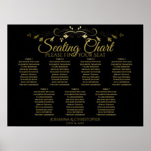 Goud en zwart Elegant 7-tafel-weddenschappen Poster