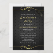 Goud en zwart Elegant Afstuderen Invitation Kaart (Voorkant)