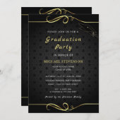 Goud en zwart Elegant Afstuderen Invitation Kaart (Voorkant / Achterkant)