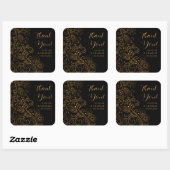 Goud en zwart Elegant Bloemen Bruiloft Dank u Vierkante Sticker (Vel)
