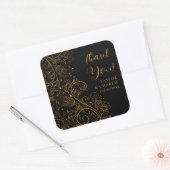 Goud en zwart Elegant Bloemen Bruiloft Dank u Vierkante Sticker (Envelop)