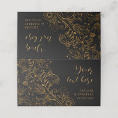 Goud en zwart Elegant Bloemen Bruiloft Plaatskaartje (Buitenkant ongevouwen)