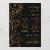 Goud en zwart Elegant Bloemen Bruiloft Programma Programmakaart (Achterkant)