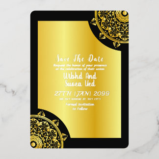 Goud en zwart Elegant Bruiloft Save the Date Folie Uitnodiging
