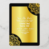 Goud en zwart Elegant Bruiloft Save the Date Folie Uitnodiging (Voorkant)
