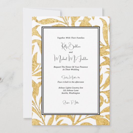 Goud en Zwart Elegant Stijl Bruiloft Kaart (Voorkant)