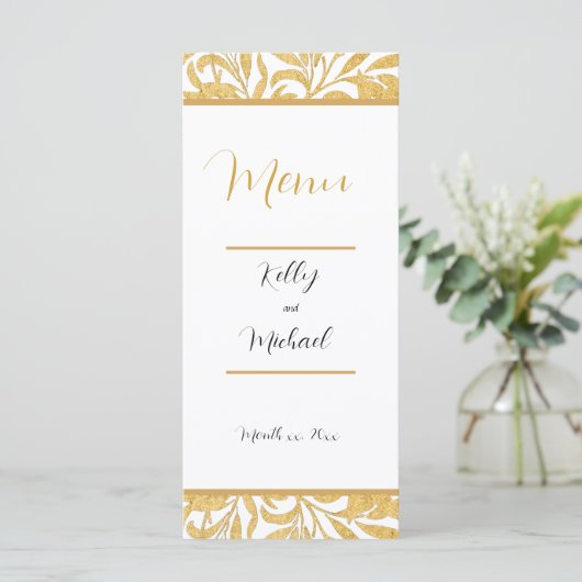 Goud en Zwart Elegant Stijl Bruiloft Menu (Staand voorkant)