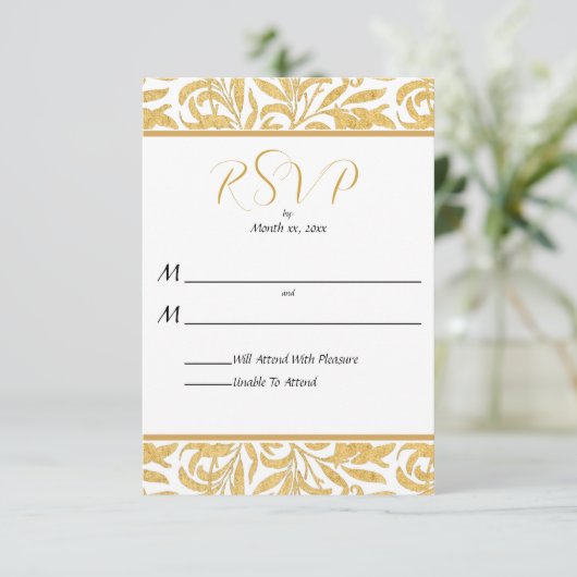 Goud en zwart Elegant Style Wedding Reply RSVP Kaartje (Staand voorkant)
