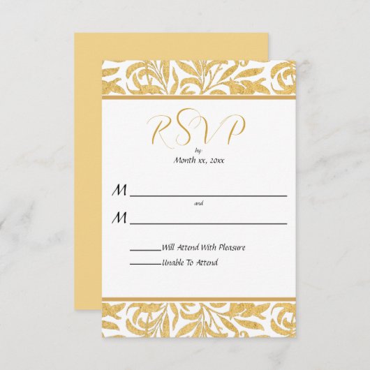 Goud en zwart Elegant Style Wedding Reply RSVP Kaartje (Voorkant / Achterkant)