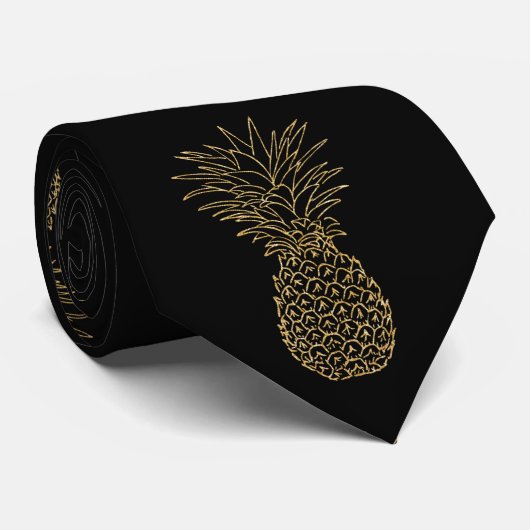 Goud en zwart Elegant tropische ananas Stropdas (Opgerold)