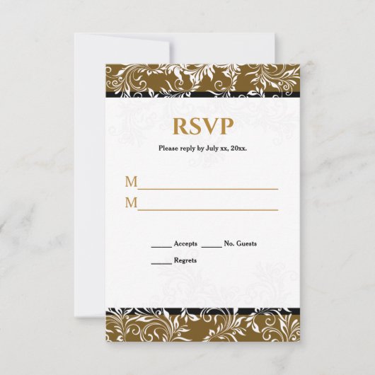 Goud en zwart Elegant Wedding Reply Kaart (Voorkant)