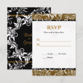 Goud en zwart Elegant Wedding Reply Kaart (Voorkant / Achterkant)