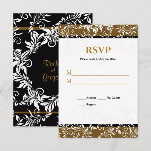 Goud en zwart Elegant Wedding Reply Kaart (Voorkant / Achterkant)