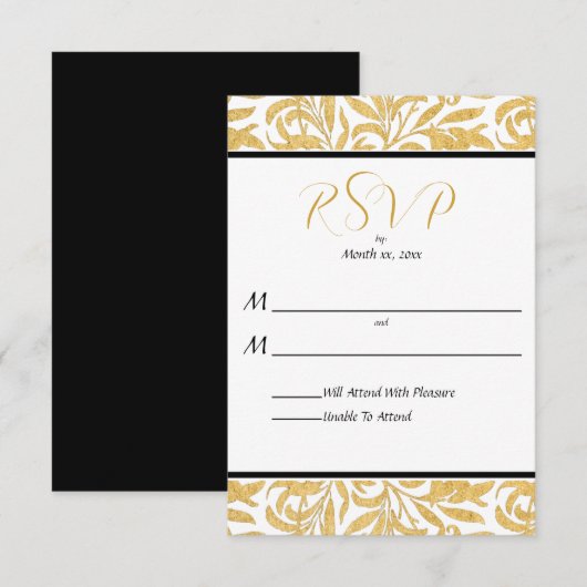 Goud en zwart Elegant Wedding Reply RSVP Kaartje (Voorkant / Achterkant)