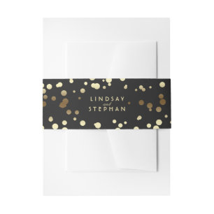Goud en zwart Elegante Confetti Stippen bruiloft Uitnodigingen Wikkel
