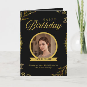 Goud en zwart Elegante Happy Birthday Kaart
