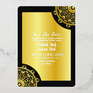 Goud en Zwart Elegante Trouw Save the Date Folie Uitnodiging