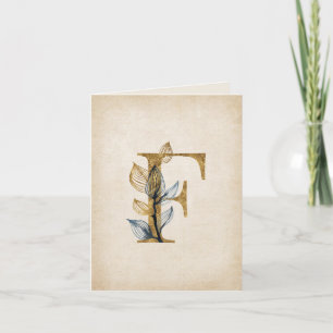 Goud en zwart F Monogram met bladeren Notitiekaartje