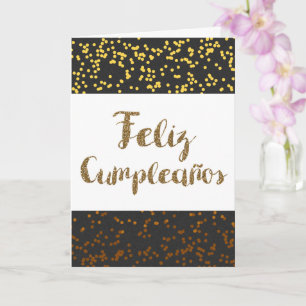Goud en zwart Feliz Cumpleanos Kaart