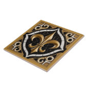 Goud en zwart Fleur de Lis Faux Relief Tan Tegeltje (Zijkant)