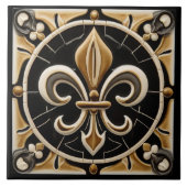 Goud en zwart Fleur de Lis Faux Relief Tegeltje (Voorkant)