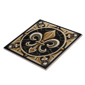 Goud en zwart Fleur de Lis Faux Relief Tegeltje (Zijkant)