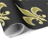 Goud en zwart Fleur-de-Lis inpakpapier (Rol Hoek)