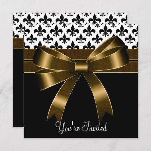 Goud en zwart Fleur de Lis Party Kaart (Voorkant / Achterkant)