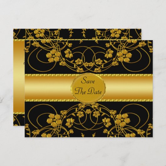 Goud en zwart Floral Weddenschap Aankondigingskaart (Voorkant / Achterkant)