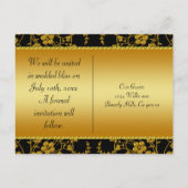 Goud en zwart Floral Weddenschap Aankondigingskaart (Achterkant)