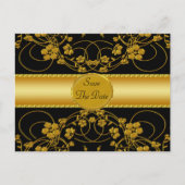 Goud en zwart Floral Weddenschap Aankondigingskaart (Voorkant)