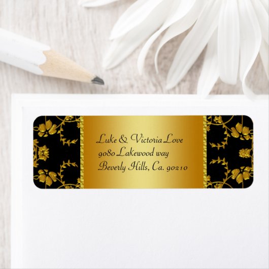 Goud en zwart Floral Weddenschap Etiket (Insitu)