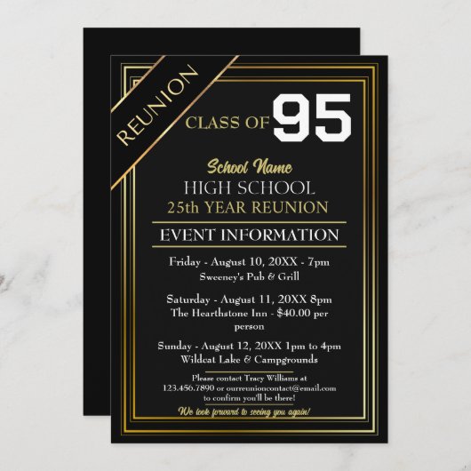 Goud en Zwart Formele High School Reunion Kaart (Voorkant / Achterkant)